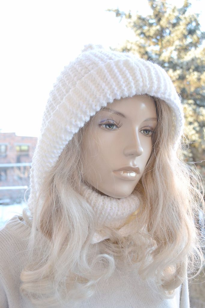 kaptur z golfem, hooded cowl w kolorze ecru