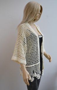 Lniany Sweterek / Kardigan "Peleryna" Ecru