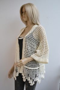 Lniany Sweterek / Kardigan "Peleryna" Ecru
