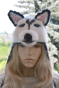 zabawny prezent Czapka uszatka syberyjski husky 4 zamyślony