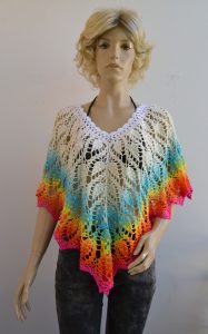 Poncho / narzutka tęczowy liść