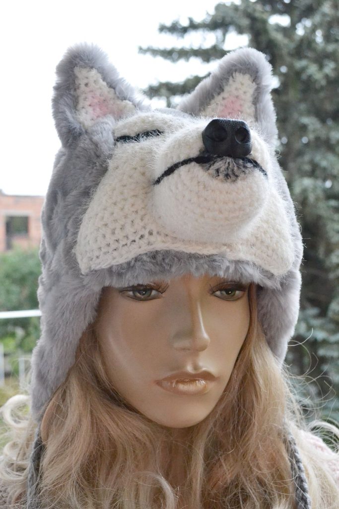 Czapka uszatka szary husky futerkowy 1